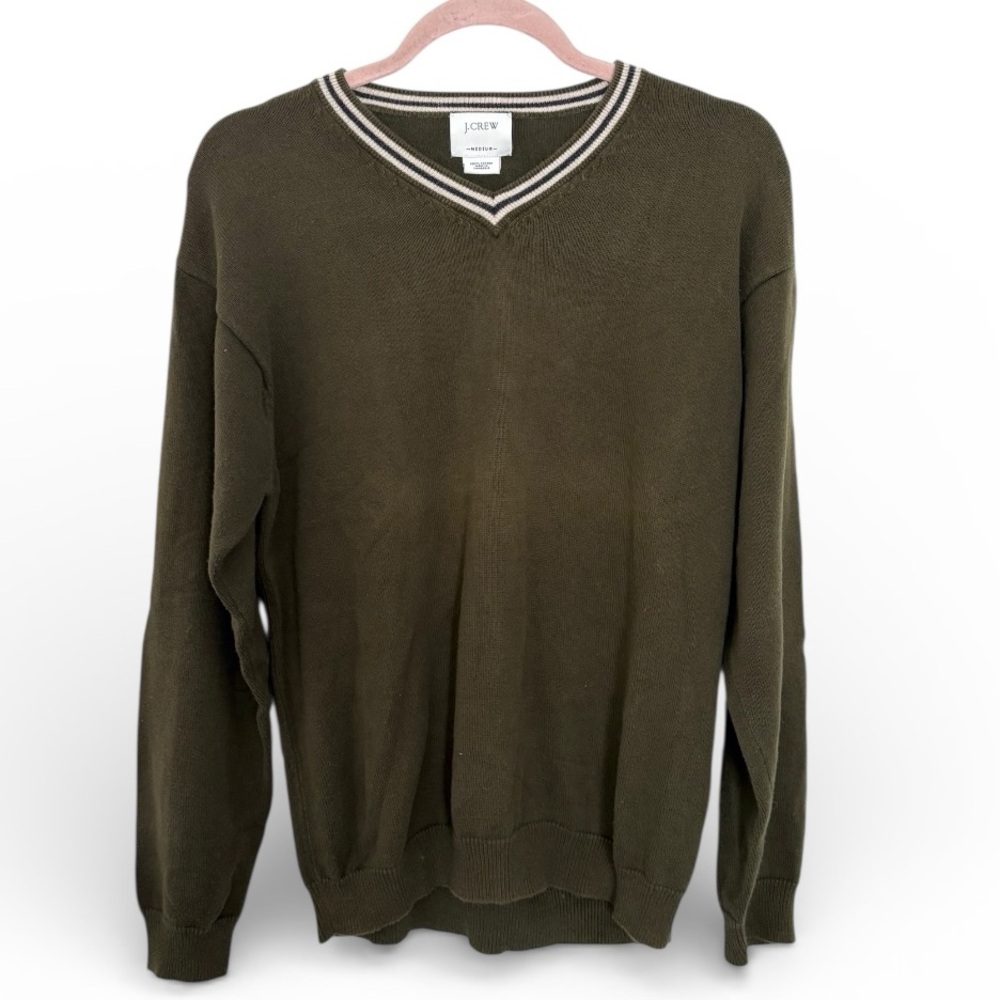 J Crew Men’s V Neck Sweater Green Medium